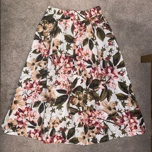 Pleated Floral Cotton Midi Skirt